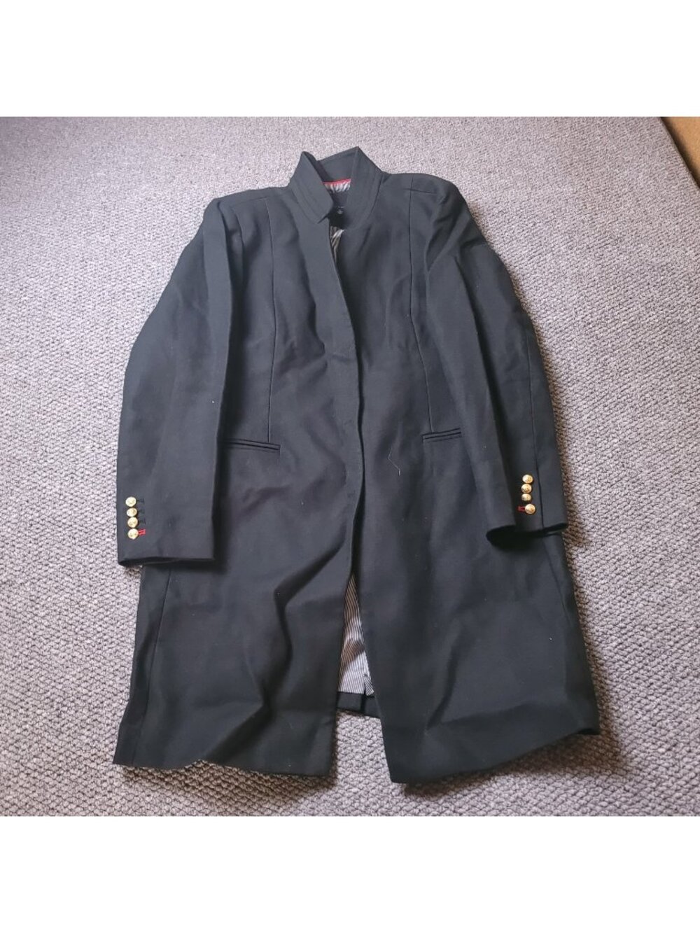 Tommy Hilfiger Trench Coat Womens XL Black Snap Button Gold Button Jacket BTS